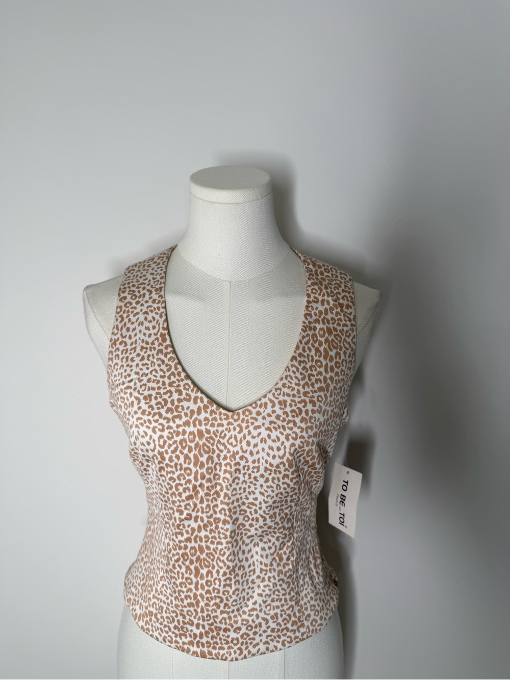 Leopard Print V-Neck Sleeveless Tank Top - Beige